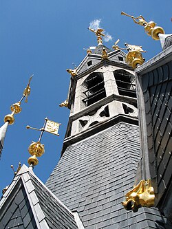 Clock tower of the oldest belfry of Belgium in Tournai.