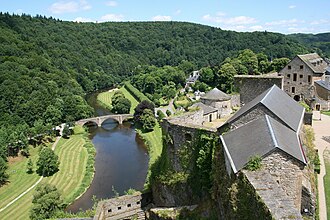 The Bouillon castle and the bridge on the Semois, Belgium.