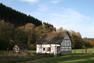 Unskilled worker's thatched cottage in the domaine of the Saint Michel furnace. 6th winning picture in WLM Belgium 2012 Wiki Loves Monuments