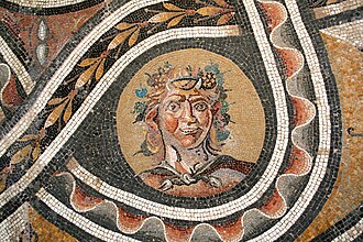 Pavement mosaic with the head of a satyr Palazzo Massimo, Italy.