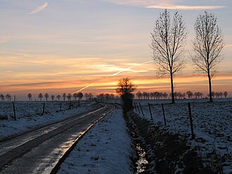 Sunset on the « Rue Notre-Dame » in Cambron-Casteau, Belgium.
