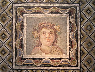 Pavement mosaic with the bust of Dionysus Palazzo Massimo, Italy.