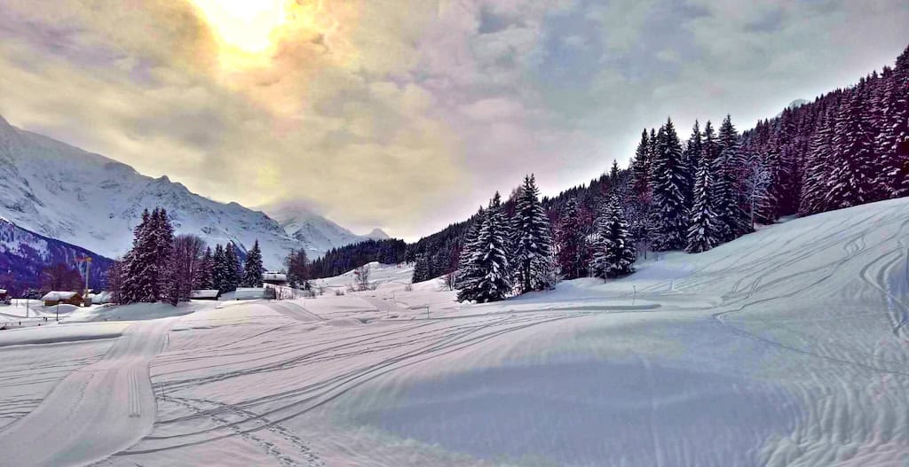 Big Sky ski resort slope in Montana in winter
