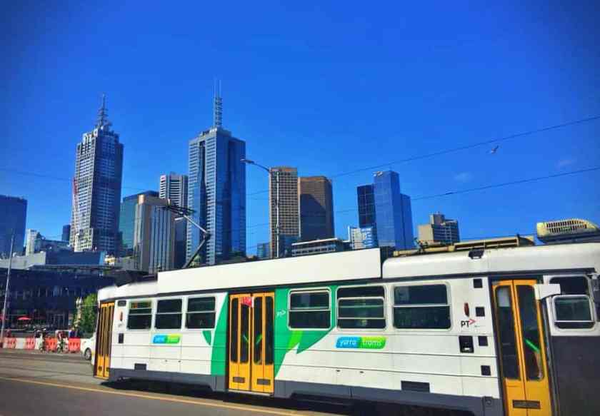 Yarra tram gliding through Melbourne’s city center
